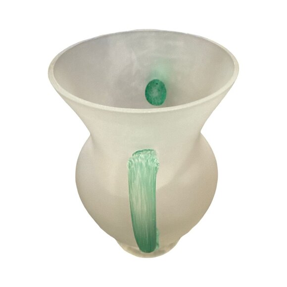 Vintage Frosted Glass Vase With Green Twisted Handles - Picture 9 of 12